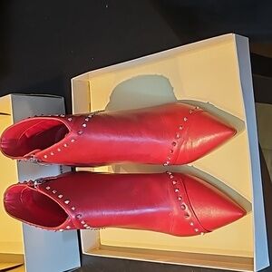 Marc Fisher Riva Studded Red Leather Booties 8.5M US